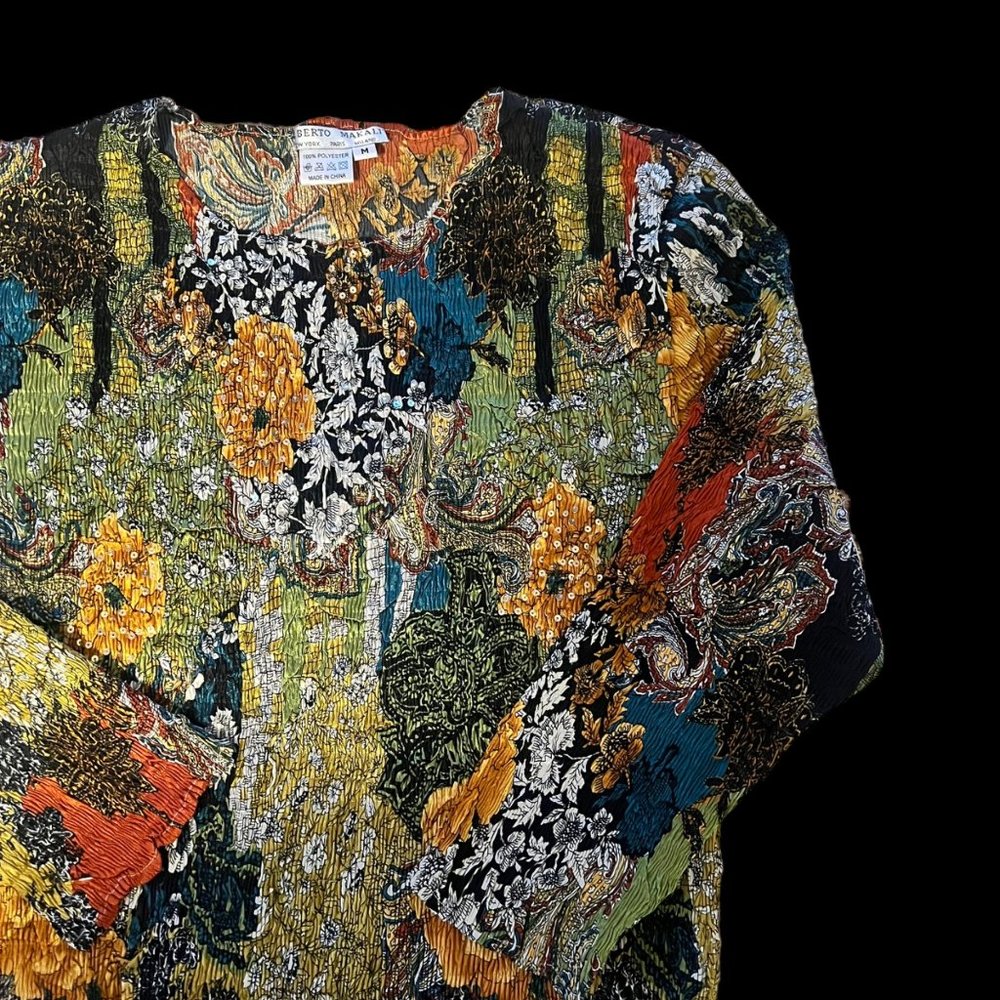 Alberto Makali Art To Wear Embellished Abstract Floral Scrunch Shirt M - Picture 3 of 6